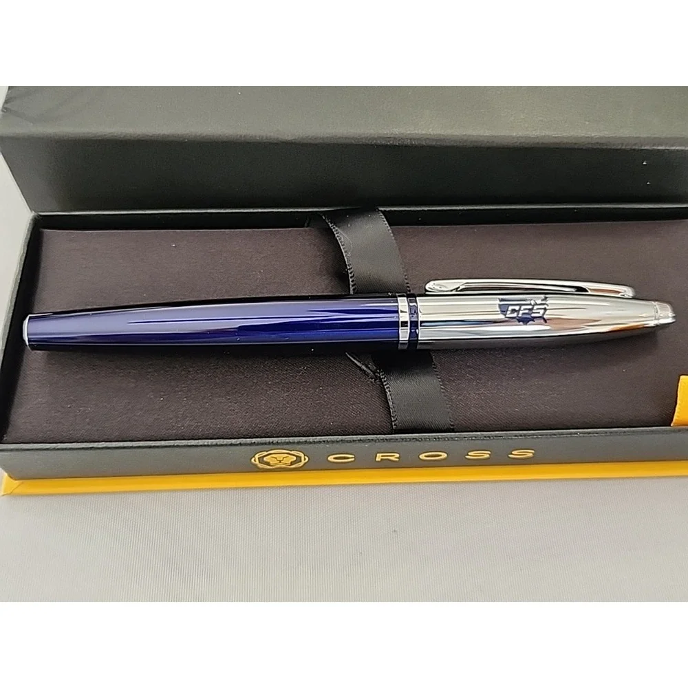 CROSS CALAIS Chrome/Blue Refillable Rollerball Pen Gift Box Med Point CFS Logo